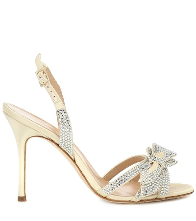 Shop Alessandra Rich Crystal-embellished Satin Sandals In White