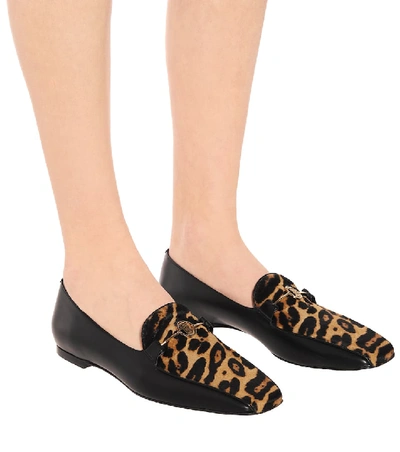 Shop Burberry Leopard-print Calf-hair Loafers In Black