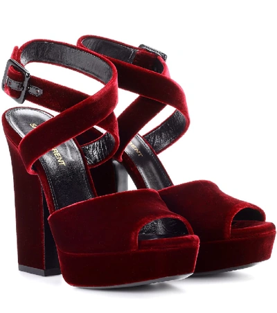 Shop Saint Laurent Debbie 105 Velvet Sandals In Red