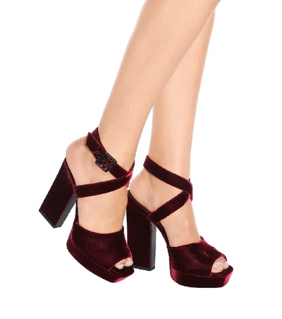 Shop Saint Laurent Debbie 105 Velvet Sandals In Red