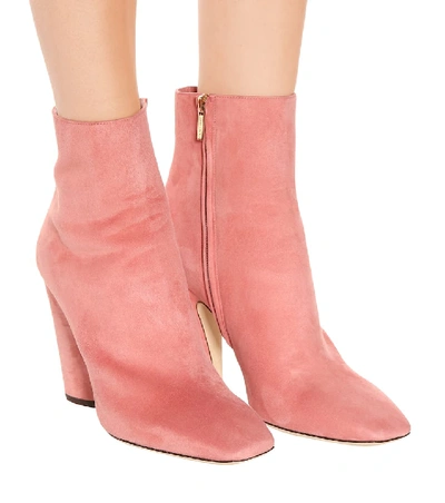 Shop Jimmy Choo Mirren 100 Suede Ankle Boots In Pink