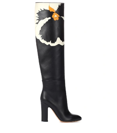 Shop Valentino Bloomy Leather Boots In Black