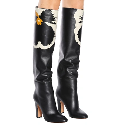 Shop Valentino Bloomy Leather Boots In Black