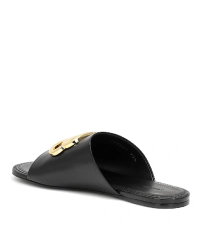 Shop Balenciaga Bb Leather Slides In Black
