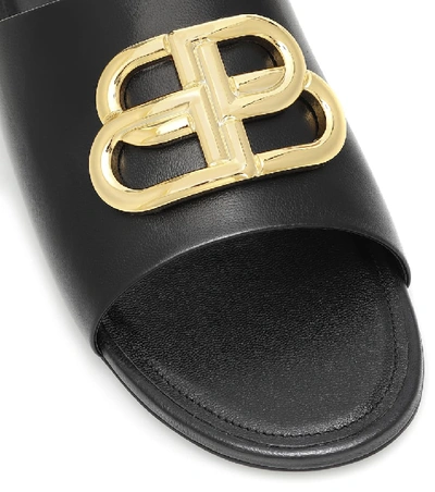 Shop Balenciaga Bb Leather Slides In Black