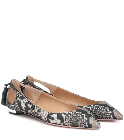 Shop Aquazzura Forever Marilyn Snake-print Ballet Flats In Grey