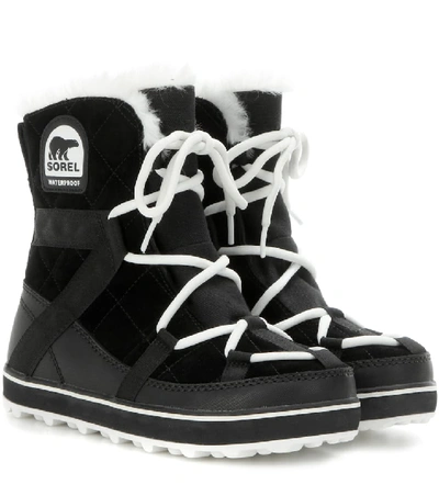 Shop Sorel Glacy Explorer Shortie Suede Boots In Black