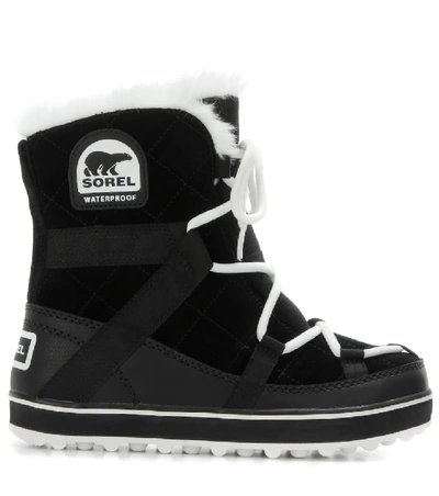 Shop Sorel Glacy Explorer Shortie Suede Boots In Black