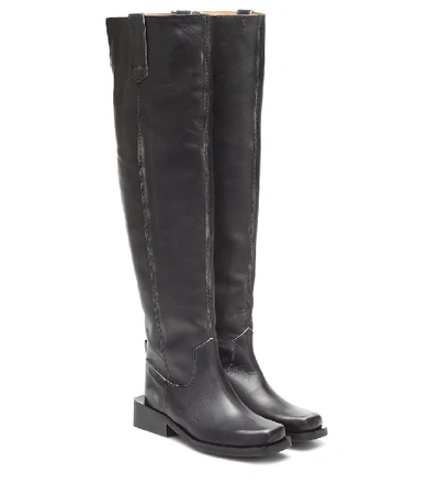 Shop Ganni Mc Leather Over-the-knee Boots In Black