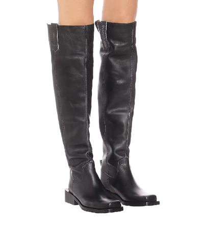 Shop Ganni Mc Leather Over-the-knee Boots In Black