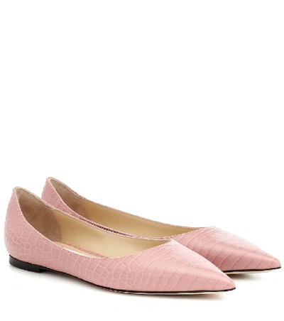 Shop Jimmy Choo Love Leather Ballet Flats In Pink