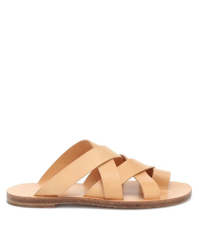 Jil Sander Toe-loop Cross-strap Leather Slides In Brown