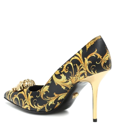 Shop Versace Printed Leather Pumps In Black