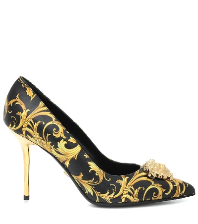 Shop Versace Printed Leather Pumps In Black