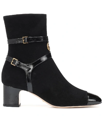 Shop Gucci Geraldine Suede Ankle Boots In Black