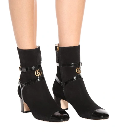 Shop Gucci Geraldine Suede Ankle Boots In Black