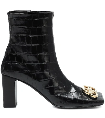 Shop Balenciaga Bb Double Square Leather Ankle Boots In Black