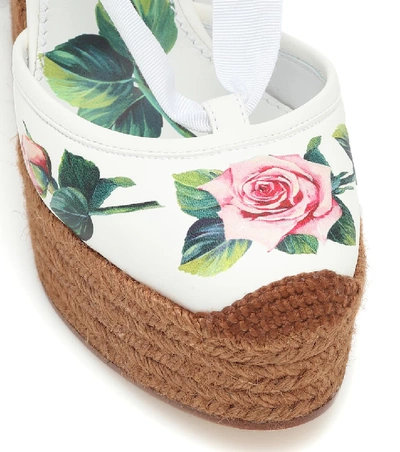 Shop Dolce & Gabbana Floral Leather Wedge Espadrilles In White