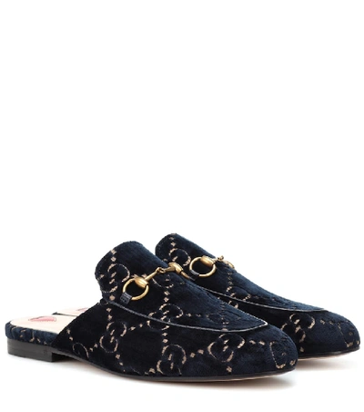 Shop Gucci Princetown Velvet Slippers In Blue