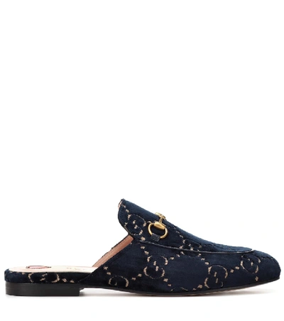 Shop Gucci Princetown Velvet Slippers In Blue