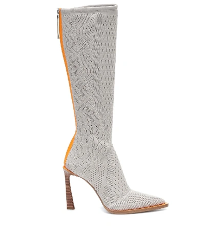 Shop Fendi Fframe Jacquard Knee-high Boots In Grey