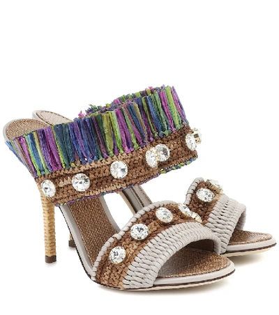 Shop Dolce & Gabbana Keira Embellished Raffia Sandals In Multicoloured