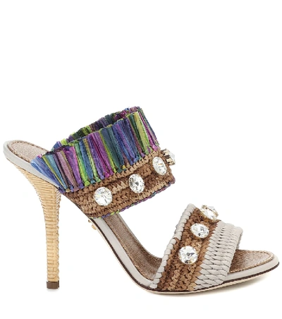 Shop Dolce & Gabbana Keira Embellished Raffia Sandals In Multicoloured