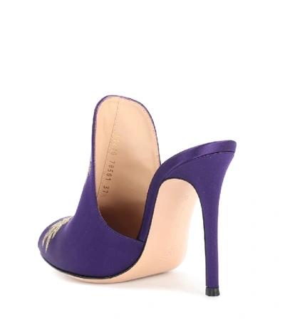 Shop Gianvito Rossi Dragon Embroidered Satin Mules In Purple