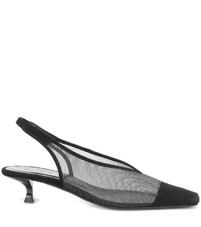 Shop By Far Kendall Suede Slingback Pumps In Black