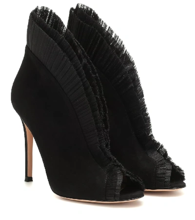 Shop Gianvito Rossi Tulle 105 Suede Ankle Boots In Black