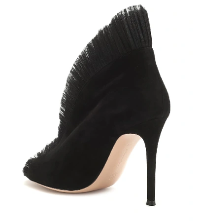 Shop Gianvito Rossi Tulle 105 Suede Ankle Boots In Black