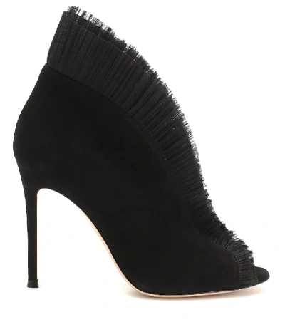 Shop Gianvito Rossi Tulle 105 Suede Ankle Boots In Black