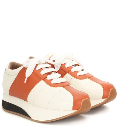 Shop Marni Big Foot Leather Sneakers In Brown