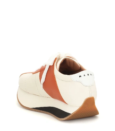 Shop Marni Big Foot Leather Sneakers In Brown