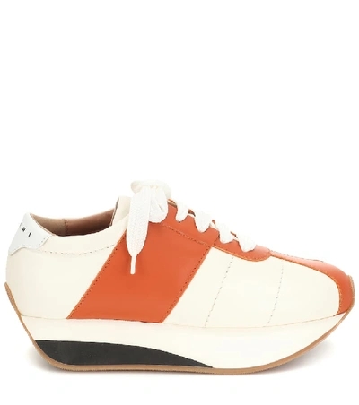 Shop Marni Big Foot Leather Sneakers In Brown