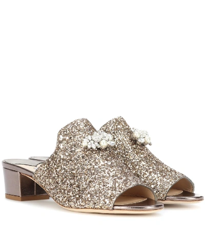 Shop Jimmy Choo Myla Embellished Glitter Mules In Gold