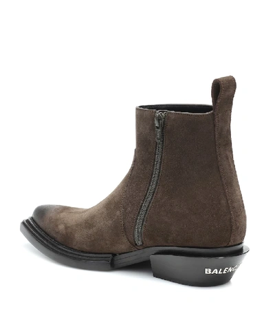 Shop Balenciaga Suede Ankle Boots In Brown