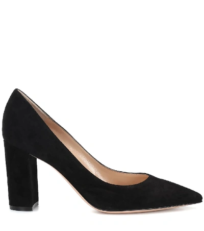 Gianvito Rossi Block-heel Pointed Suede Pumps In Black