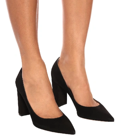 Gianvito Rossi Block-heel Pointed Suede Pumps In Black