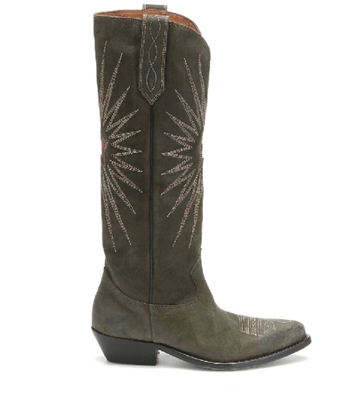 Shop Golden Goose Wish Star Suede Knee-high Boots In Brown