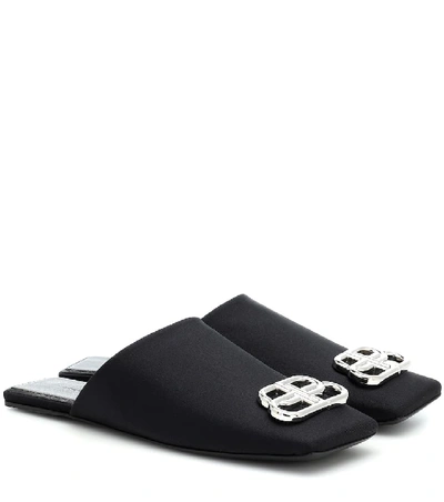 Shop Balenciaga Double Square Bb Slippers In Black