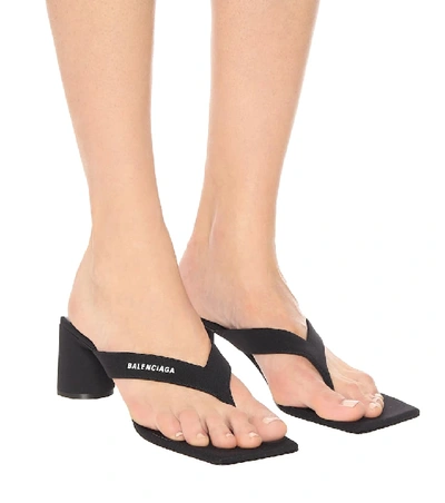 Shop Balenciaga Double Square Thong Sandals In Black