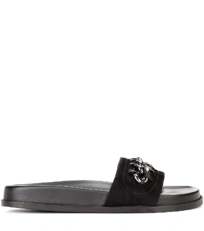 Shop Valentino Suede Slides In Black