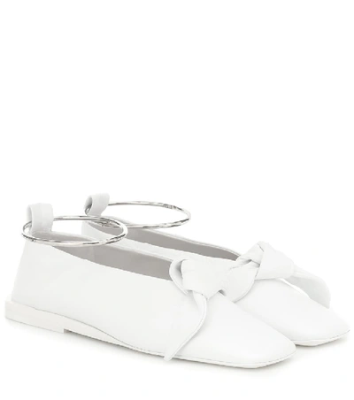 Shop Jil Sander Leather Ballet Flats In White