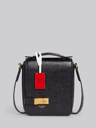 Shop Thom Browne Black Pebbled Small Flap Bag