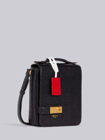 Shop Thom Browne Black Pebbled Small Flap Bag