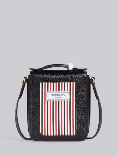 Shop Thom Browne Black Pebbled Small Flap Bag