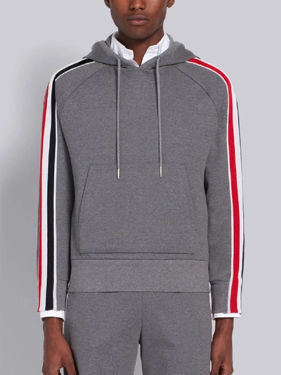 Shop Thom Browne Medium Grey Cotton Interlocking Rwb Stripe Hoodie