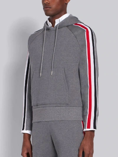 Shop Thom Browne Medium Grey Cotton Interlocking Rwb Stripe Hoodie