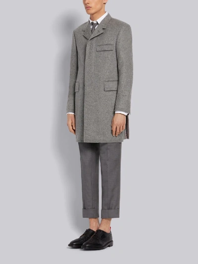 Shop Thom Browne Medium Grey Heavy Weight Cashmere Classic Chesterfield Overcoat